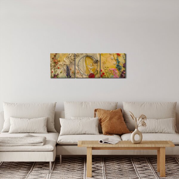 Obraz - Jednorożec z kwiatami (z zegarem) (90x30 cm)