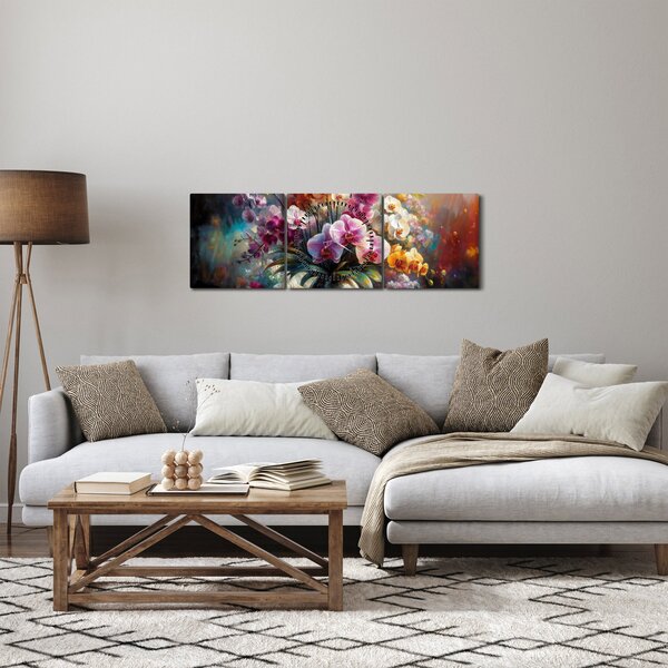 Obraz - Wazon z kwiatami II. (z zegarem) (90x30 cm)
