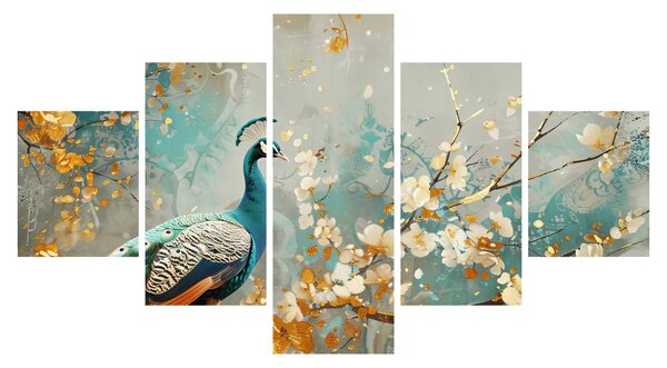 Obraz - Paw ze złotą dekoracją (125x70 cm)