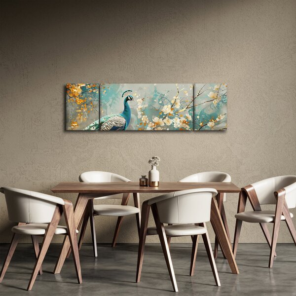 Obraz - Paw ze złotą dekoracją (170x50 cm)