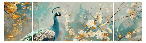 Obraz - Paw ze złotą dekoracją (170x50 cm)