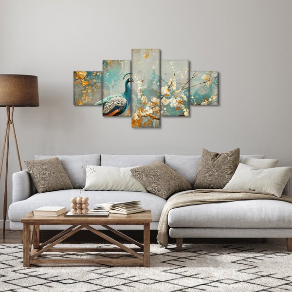 Obraz - Paw ze złotą dekoracją (125x70 cm)