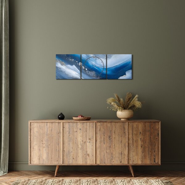 Obraz - Abstrakcja oceanu (z zegarem) (90x30 cm)
