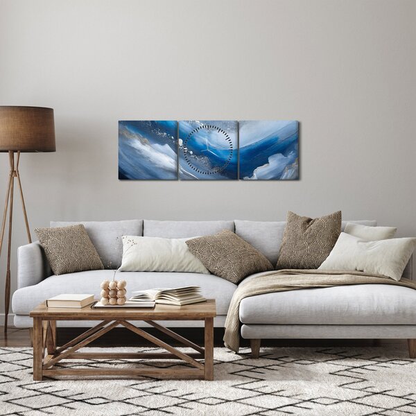 Obraz - Abstrakcja oceanu (z zegarem) (90x30 cm)