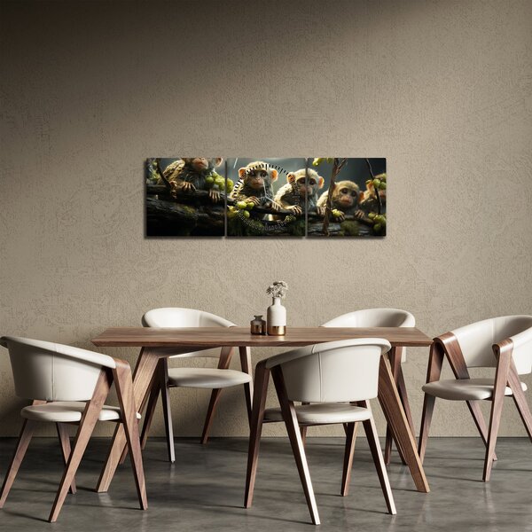 Obraz - Małpy (z zegarem) (90x30 cm)