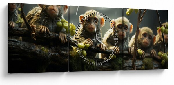 Obraz - Małpy (z zegarem) (90x30 cm)
