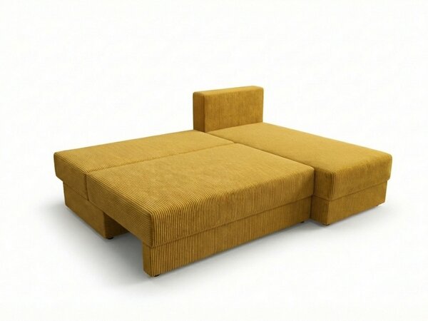 Rozkładana narożna sofa TAVERO SLIM 201x140 cm, musztardowa, uniwersalna