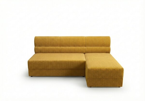 Rozkładana narożna sofa TAVERO SLIM 201x140 cm, musztardowa, uniwersalna