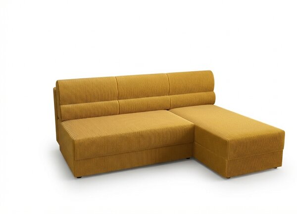 Rozkładana narożna sofa TAVERO SLIM 201x140 cm, musztardowa, uniwersalna