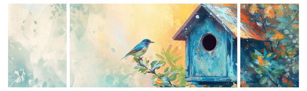 Obraz - Domek dla ptaków, akwarela (170x50 cm)
