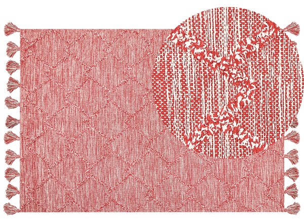 Bawełniany dywan styl tradycyjny 160 x 230 cm geometryczny wzór czerwony Nigde Beliani