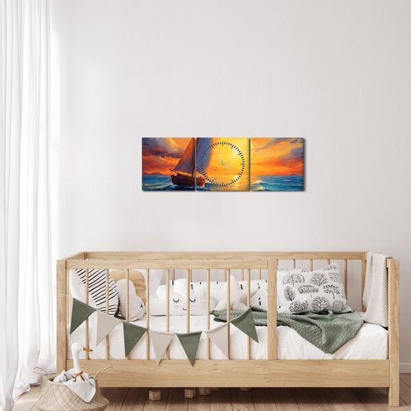 Obraz - Żaglówki (z zegarem) (90x30 cm)