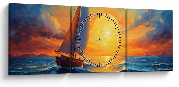 Obraz - Żaglówki (z zegarem) (90x30 cm)