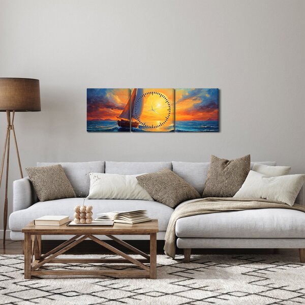 Obraz - Żaglówki (z zegarem) (90x30 cm)