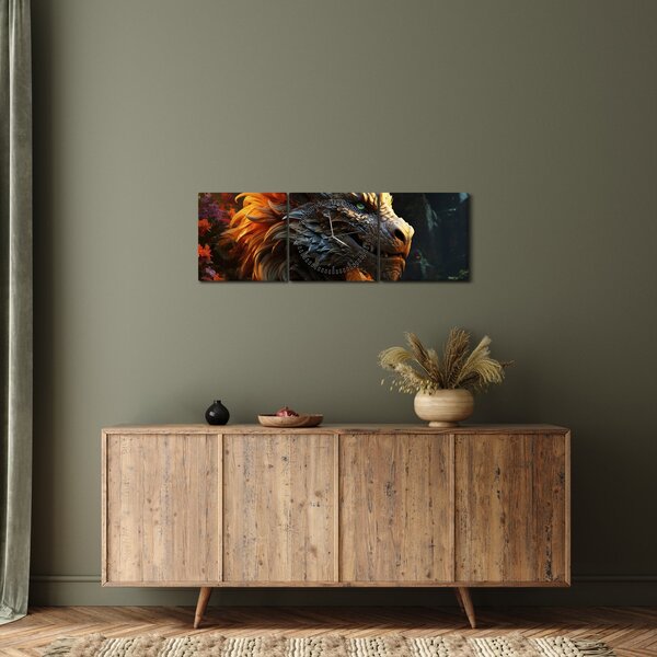 Obraz - Smok (z zegarem) (90x30 cm)