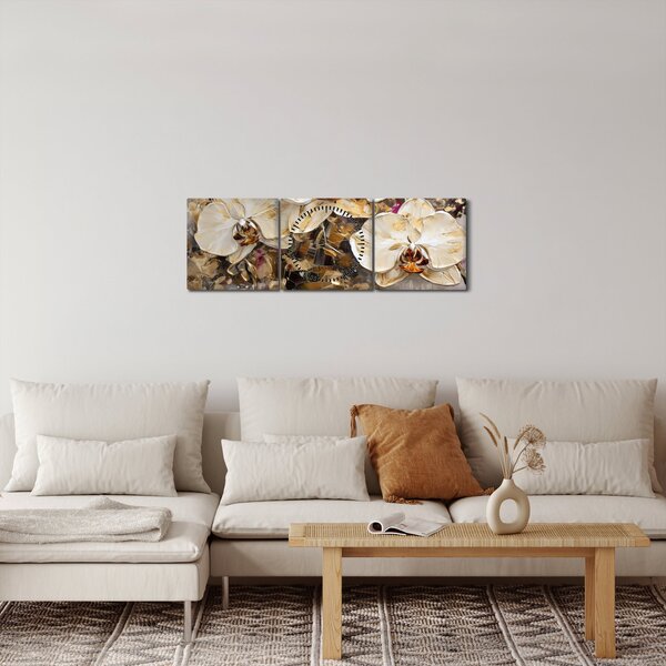 Obraz - Storczyki (z zegarem) (90x30 cm)