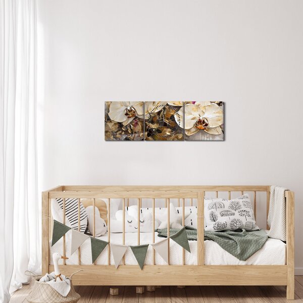 Obraz - Storczyki (z zegarem) (90x30 cm)