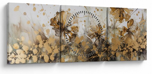 Obraz - Abstrakcyjny kwiatowy obraz (z zegarem) (90x30 cm)