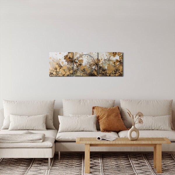 Obraz - Abstrakcyjny kwiatowy obraz (z zegarem) (90x30 cm)