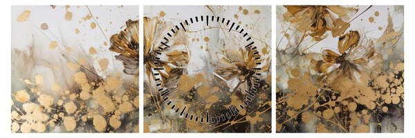 Obraz - Abstrakcyjny kwiatowy obraz (z zegarem) (90x30 cm)