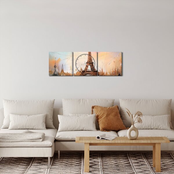 Obraz - Obraz wieży Eiffla (z zegarem) (90x30 cm)