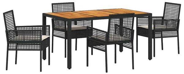 Zestaw Mebli Ogrodowych Komplet Jadalniany Z Poduszkami 5-Częściowy Czarny Rattan Na Taras Balkon Ogród