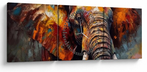 Obraz - Malowanie słonia (z zegarem) (90x30 cm)