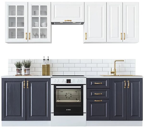 Klasyczne meble kuchenne 240 cm granatowy + biały W1-Z96