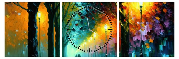 Obraz - Nocny spacer (z zegarem) (90x30 cm)