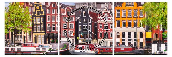 Obraz - Amsterdam, domy tańca (z zegarem) (90x30 cm)