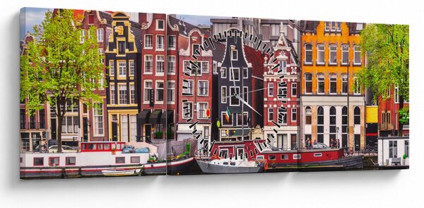 Obraz - Amsterdam, domy tańca (z zegarem) (90x30 cm)