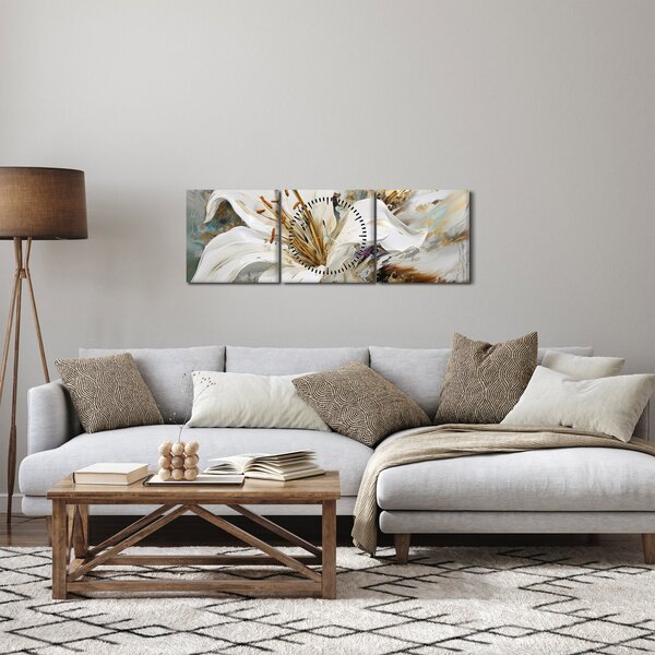 Obraz - Abstrakcja z lilią (z zegarem) (90x30 cm)