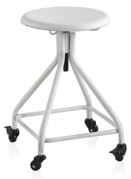 Biały metalowy stołek na kółkach z regulowana wysokością Geese Industrial Style
