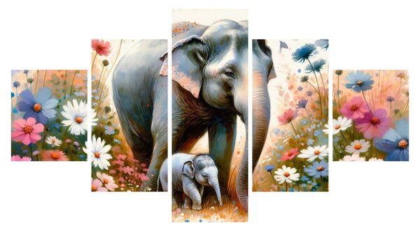 Obraz - Słoniowa mama, akwarela (125x70 cm)