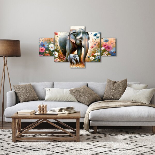 Obraz - Słoniowa mama, akwarela (125x70 cm)