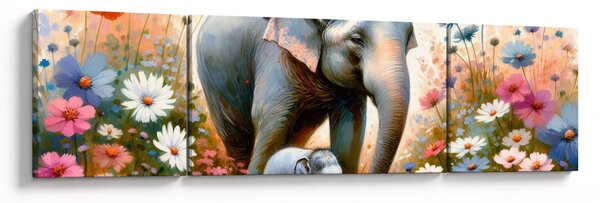 Obraz - Słoniowa mama, akwarela (170x50 cm)