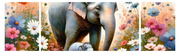 Obraz - Słoniowa mama, akwarela (170x50 cm)