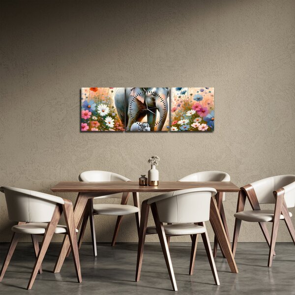 Obraz - Słoniowa mama, akwarela (z zegarem) (90x30 cm)
