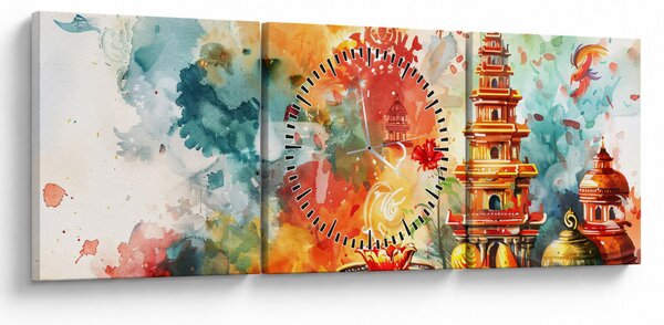 Obraz - Ilustracja akwarelowa (z zegarem) (90x30 cm)