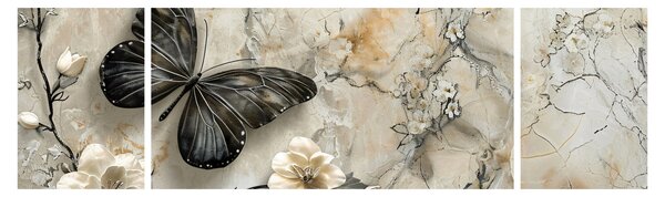 Obraz - Marmurowe tło z motylami (170x50 cm)