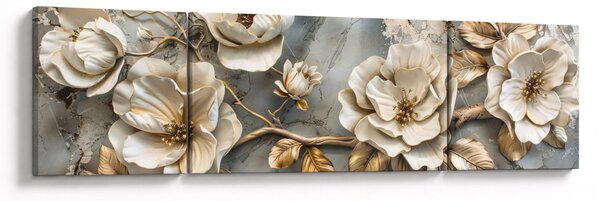 Obraz - Marmurowe tło z kwiatami (170x50 cm)