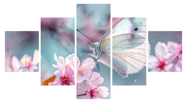 Obraz - Motyl na drzewie wiśni (125x70 cm)