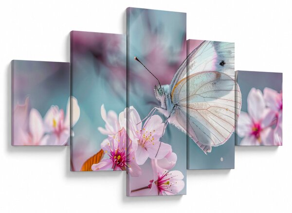 Obraz - Motyl na drzewie wiśni (125x70 cm)