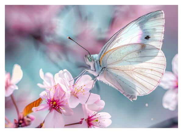 Obraz - Motyl na drzewie wiśni (70x50 cm)