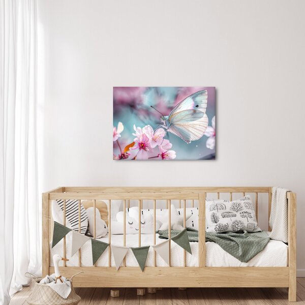 Obraz - Motyl na drzewie wiśni (70x50 cm)