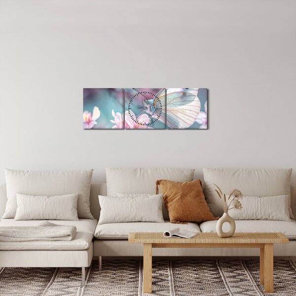 Obraz - Motyl na drzewie wiśni (z zegarem) (90x30 cm)
