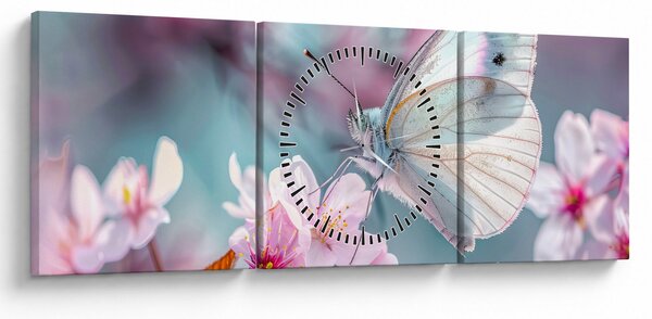 Obraz - Motyl na drzewie wiśni (z zegarem) (90x30 cm)