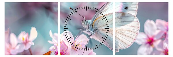 Obraz - Motyl na drzewie wiśni (z zegarem) (90x30 cm)