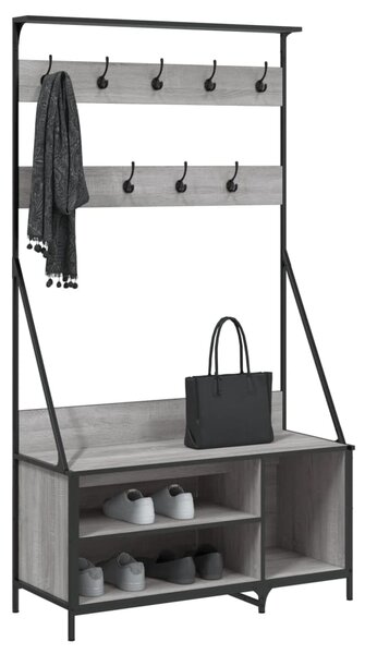 Wieszak na ubrania z miejscem na buty, szary dąb, 100x41x184 cm