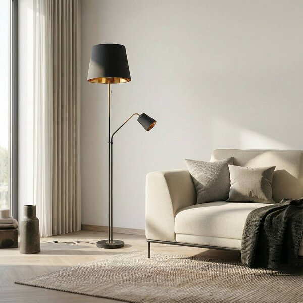 Lampa stojąca Efalia Lindby, czarny, salon / jadalnia, metal, nowoczesny